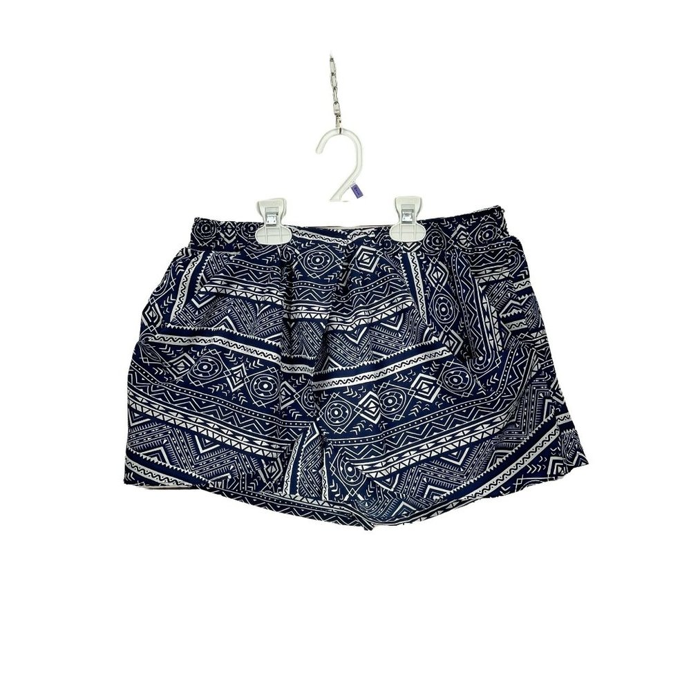 WILLY JAY'S Umgee Aztec Print Navy Blue & White Silky Shorts Elastic Waist Women